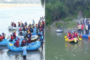 राफ्टिंग में महिलाओं ने दिखाया दमखम, वायु सेना की टीम से आगे निकलीं स्थानीय युवतियां