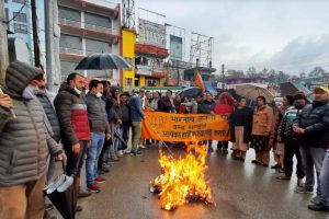 भाजपा कार्यकर्ताओं ने नेरचौक में फूंका पंजाब के मुख्यमंत्री का पुतला