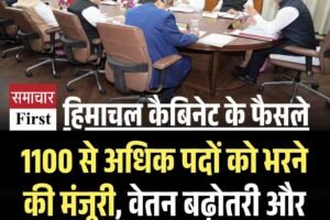 हिमाचल कैबिनेट के फैसले: 1100 से अधिक पदों को भरने की मंजूरी, वेतन बढ़ोतरी और नई नीतियों पर मुहर