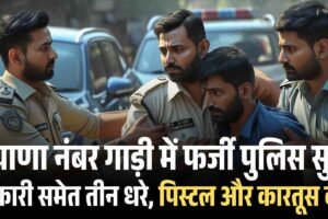 हरियाणा नंबर गाड़ी में फर्जी पुलिस सुरक्षा अधिकारी समेत तीन धरे, पिस्‍टल और कारतूस बरामद