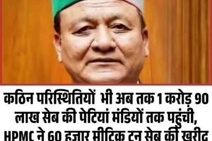 कठिन परिस्थियों में भी अब तक 1 करोड़ 90 लाख सेब की पेटियां मंडियों तक पहुंची,  HPMC ने 60 हजार मीट्रिक टन सेब की खरीद